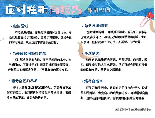 应对挫折有技巧-第16周心语小报